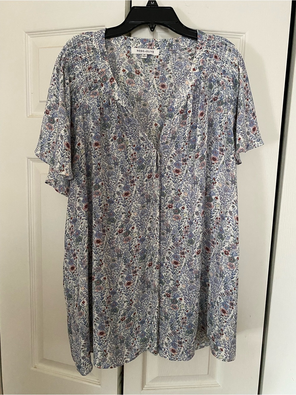Rose & Olive Cream Floral Blouse with Blue and Pink Flowers
